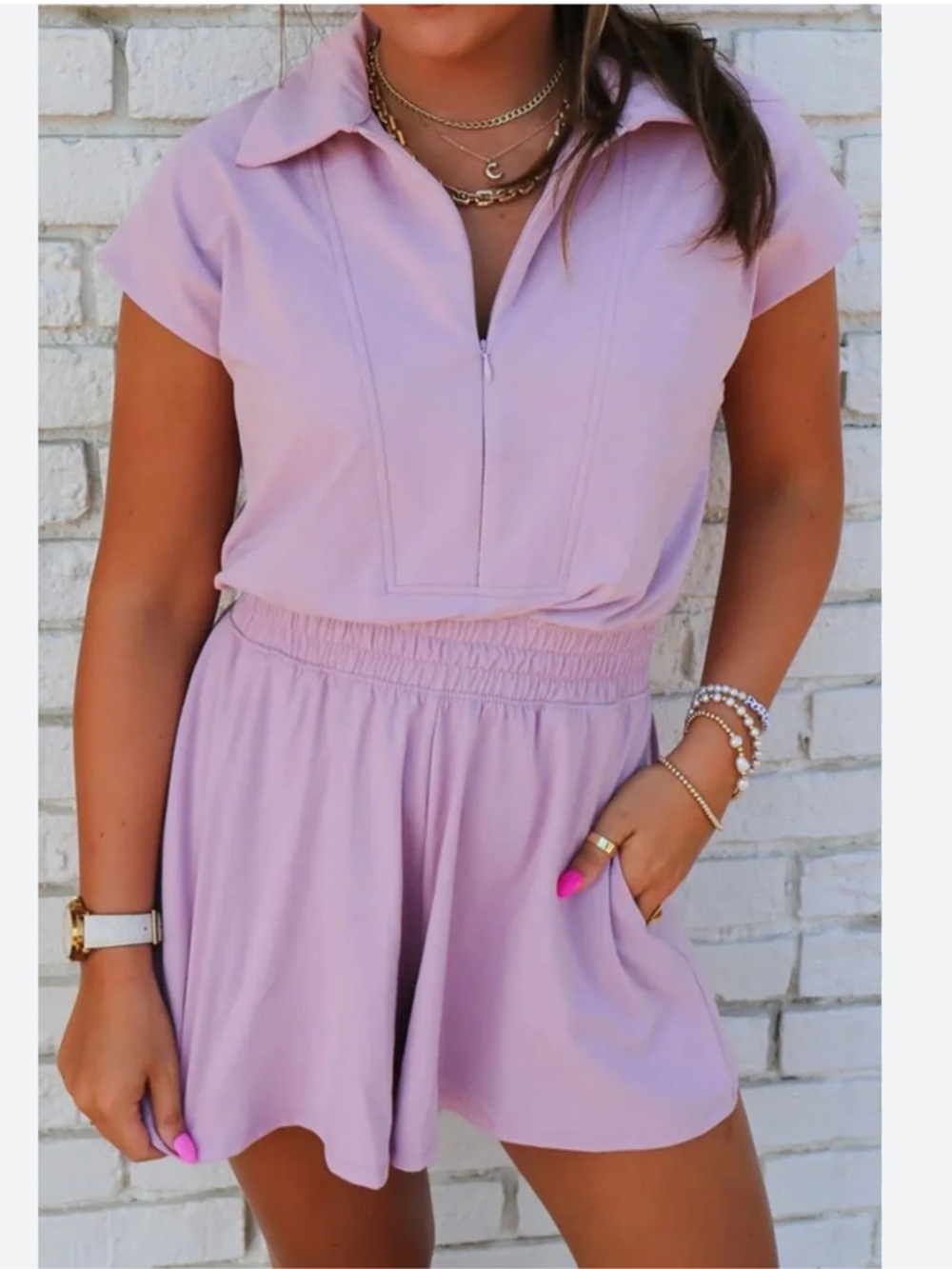 Women’s Lavender Short Sleeve Boutique‎ Romper with Elastic Waist NEW